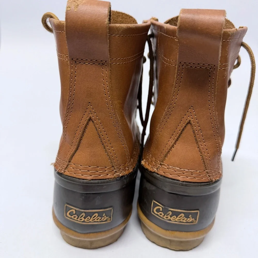 Cabelas  Mens Duck Boots Brown Tan Leather Waterproof Steel Shank Size 9